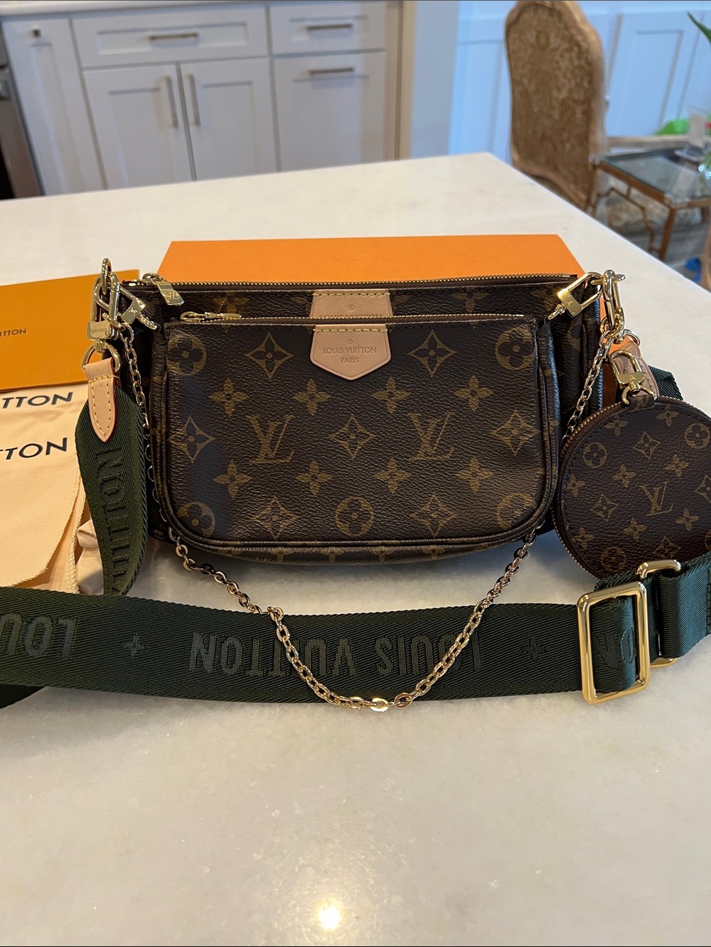 Louis Vuitton Monogram Multi Pochette Crossbody with Green Strap